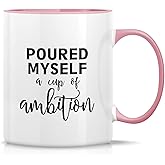 Retreez Funny Mug - Poured Myself a Cup of Ambition Entrepreneur 11 Oz Ceramic Coffee Mugs - Funny, Sarcasm, Motivational, Inspirational birthday gifts - White Mug with Pink Handle and Inner