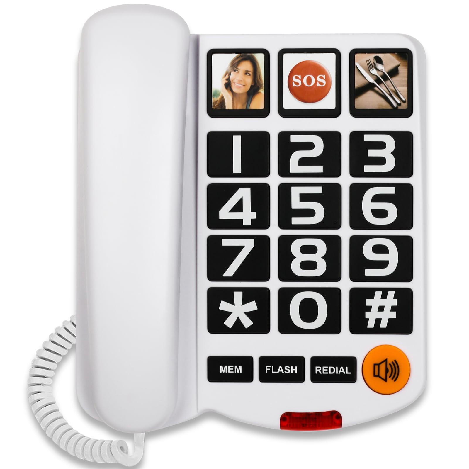 Big Button Landline Phones for Elderly Corded Landline Telephone With Adjustable Volume Loud for Hard of Hearing Speed Dialing Dementia Phone, White