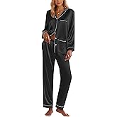 Ekouaer Silk Pajamas for Women Classic Button Down Satin Pajama Sets Long Sleeve Lounge Set