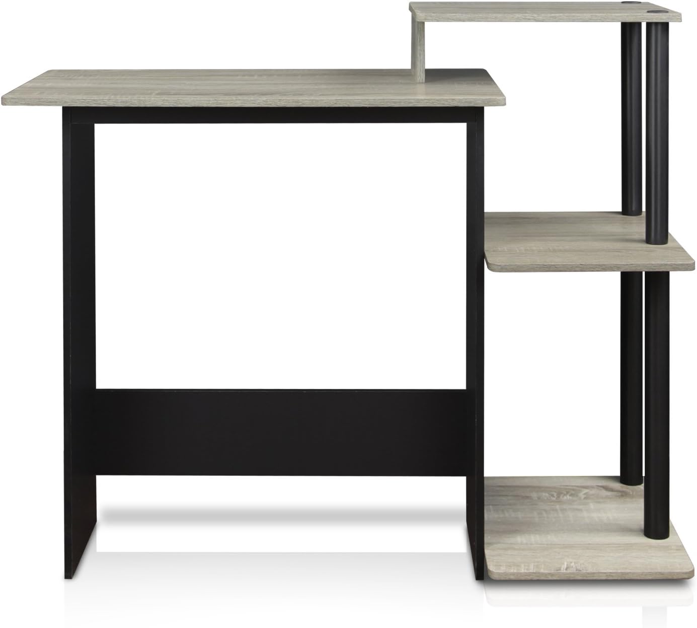 FURINNO Efficient Home Laptop Notebook Computer Desk, Square Side Shelves, French Oak Grey/Black: Furniture & Decor