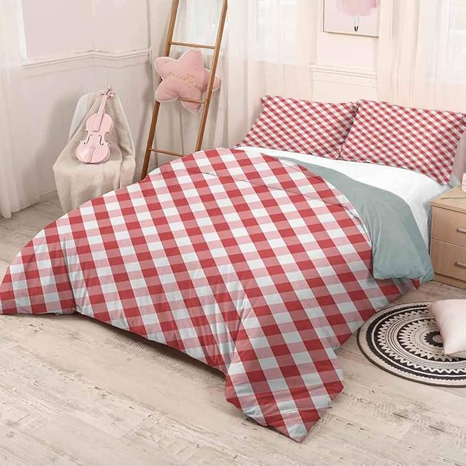 prunushome Checkered Duvet Cover Quilt Set Crosswise