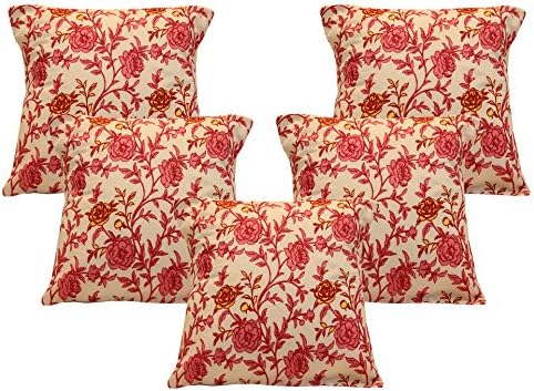 Durable multi colour decorative cotton cushion cover rectangle throw pillow case for sofa diwan set chair car 16 x 16 inches Set of 5 (40 x 40 cm)