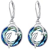 Crystal Dolphin Earrings,S925 Sterling Silver Double Dolphin Dangle Earrings For Ocean Sea Animal Lover for Women