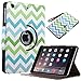 ULAK iPad Mini Case for iPad Mini 3/2 / 1, Lightweight Synthetic Leather Rotating Stand Protective Case Smart Cover with Multi-Angle Viewing for Apple iPad Mini, Mini 2, Mini 3,Wave-Blue/Green