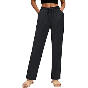 SEAJOJO Womens Casual Linen Pants High Waist Drawstring Trousers | Straight Leg, Two Pockets, Breathable Fabric for Summer Be
