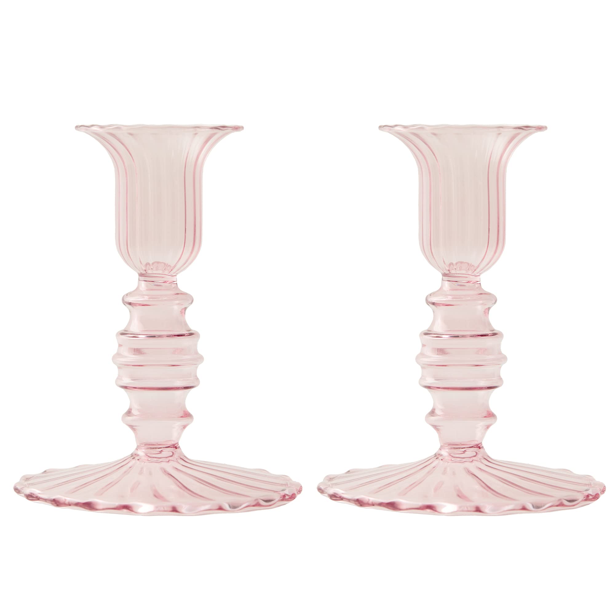 CLIO & CLOVER Candle Holders Set of 2 - Glass flute candle holders - Set of two candle holders perfect for pillar candles (Pink)