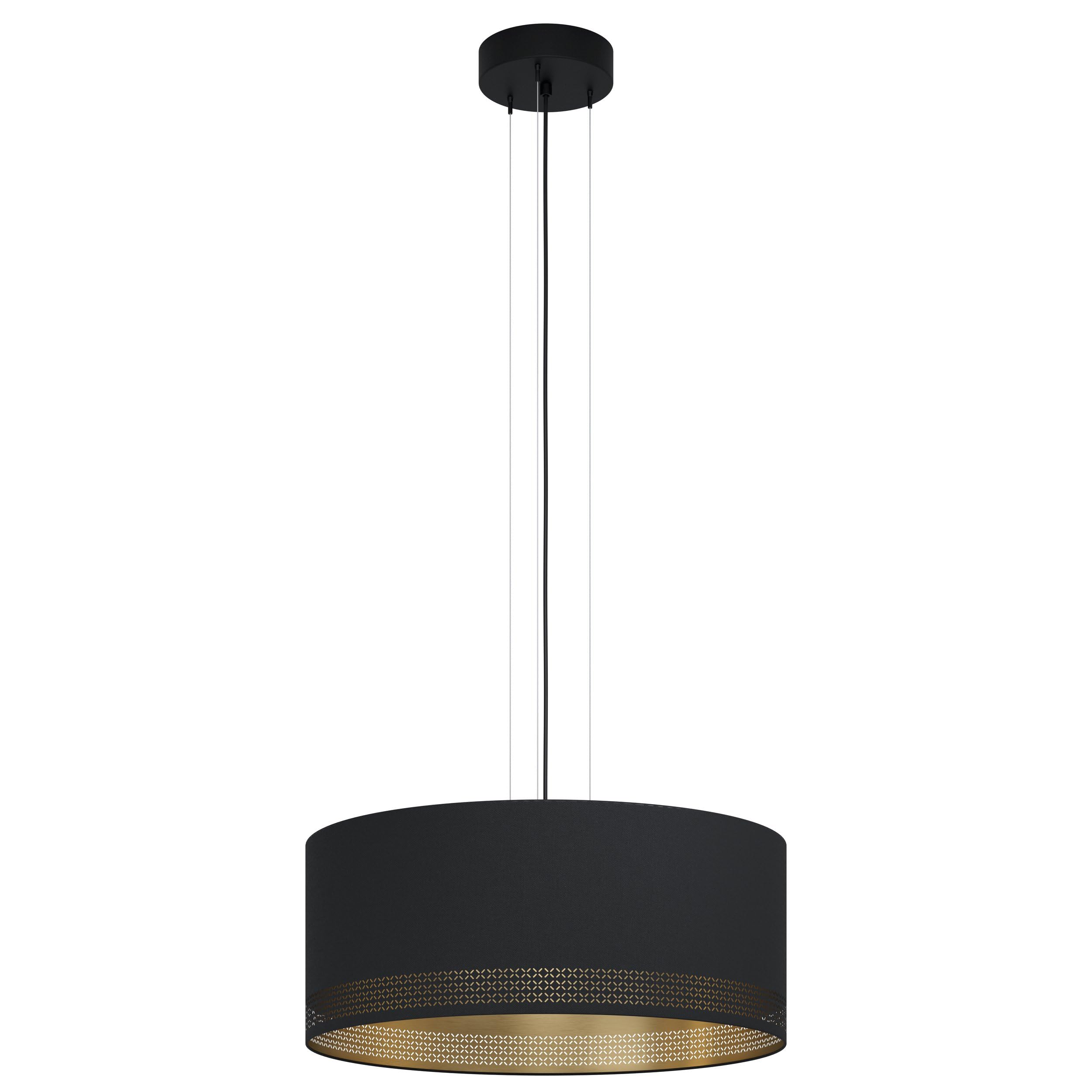 Eglo Pendant Lighting Esteperra, 3 Bulbs Vintage Ceiling Light Fitting Made of Steel and Fabric in Black and Gold, Retro Hanging lamp for Dining and Living Room, E27 Socket, Ø 20.9 inches