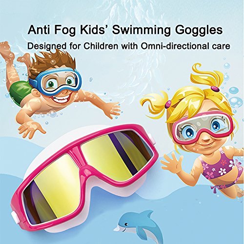 Spinosaurus Kids Swim Goggles(Age 3-15 Years), Fashionable, Anti-Fog,UV Protection, No Leaking, Coated Lens,with case and earplugs, HD Swim Goggles for Kids Youth and Teenagers (Pink White)...