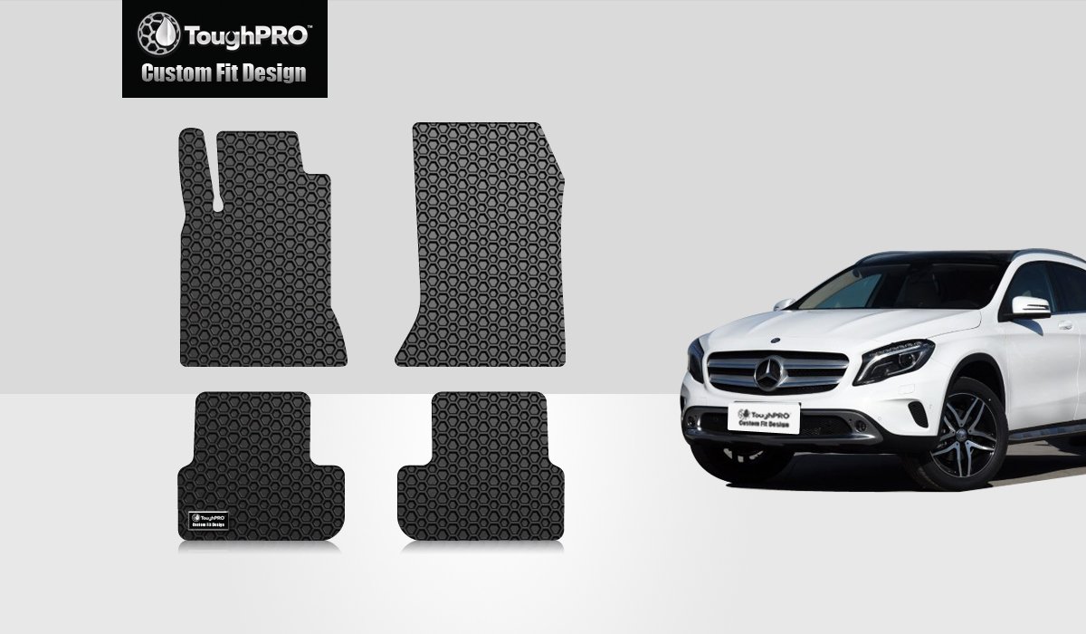ToughPRO Floor Mats Set (Front Row + 2nd Row) Compatible with Mercedes-Benz GLA180 GLA200 GLA250 GLA45 AMG - (Made in USA) - Black Rubber - 2014, 2015, 2016, 2017, 2018, 2019, 2020