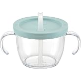 Push Flow Training Sippy Cup with Silicone Straw and Handles, 5 oz, for baby 6 month+ Light Blue