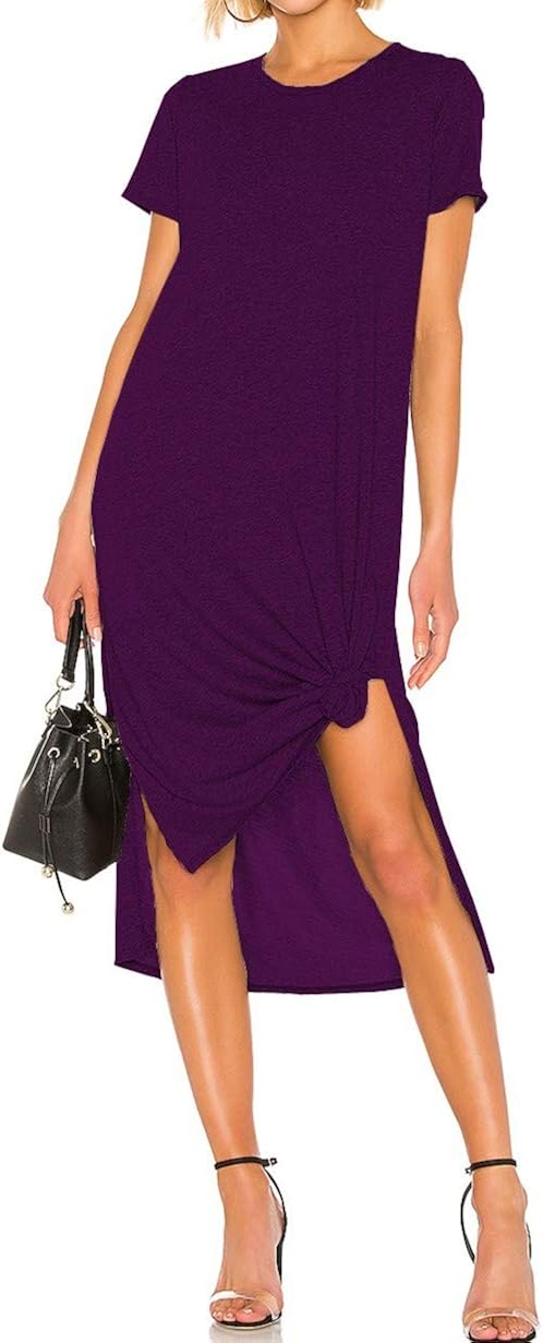 CMZ2005 Women Causal T-Shirt Dress Loose Long Dress Short Sleeve Split Maxi Dress 71957