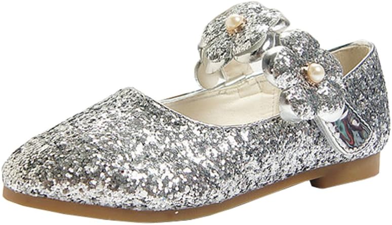 Girls Ballerina Shoes Flower Princess Glitter Flats Party Dance Mary Jane