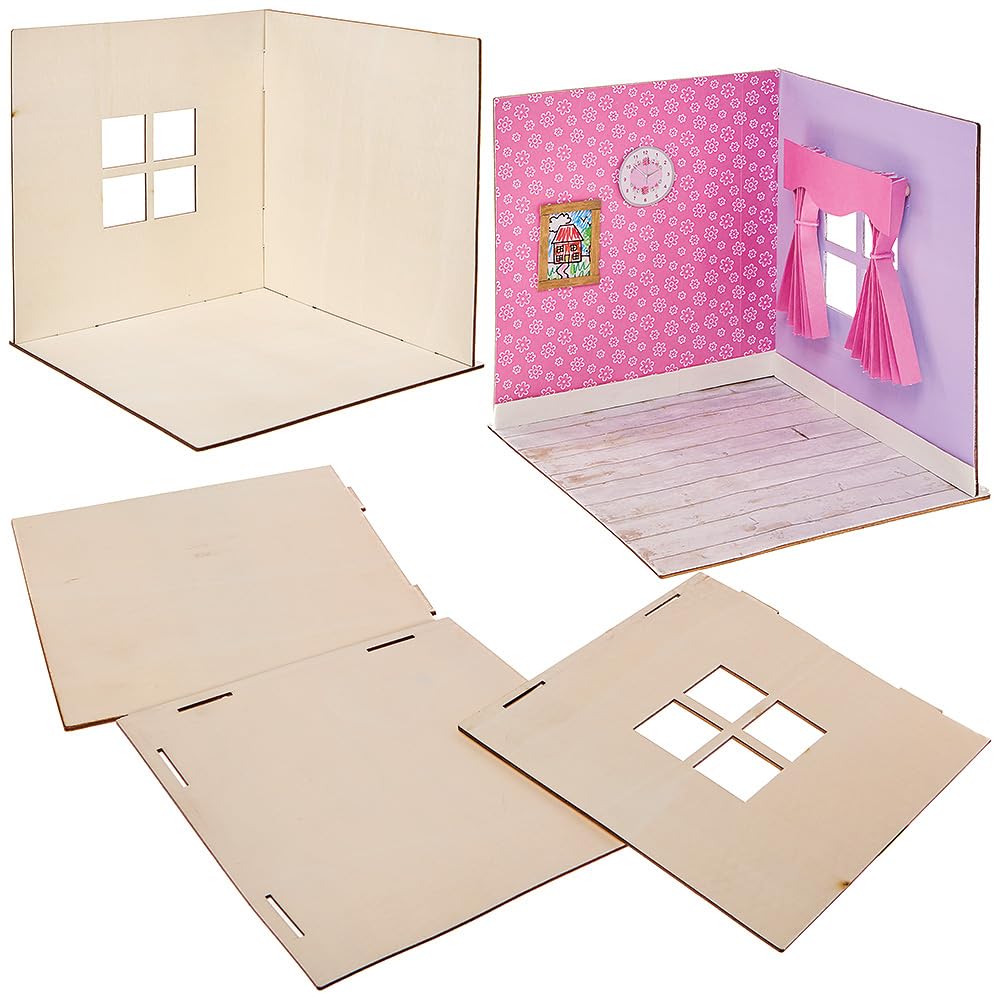 Baker Ross FN255 Mini Doll House Wooden Room Kit - Pack of 1, Kids Dolls House Kit, Handcraft Construction Kit