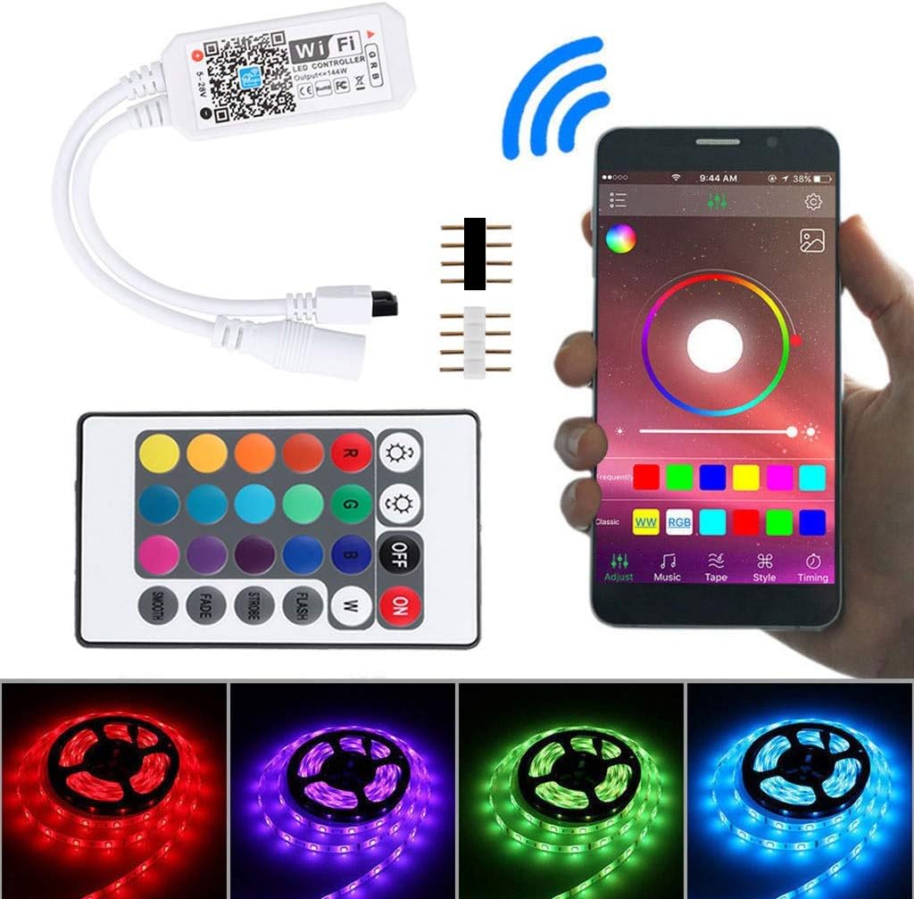 Thinktoo LED Strip Lights, 65.6ft RGB 5050LEDs Color Changing Full Kit with 24key Remote Control and Power Supply Mood Lamp for Room Bedroom Home Kitchen Indoor Decorations