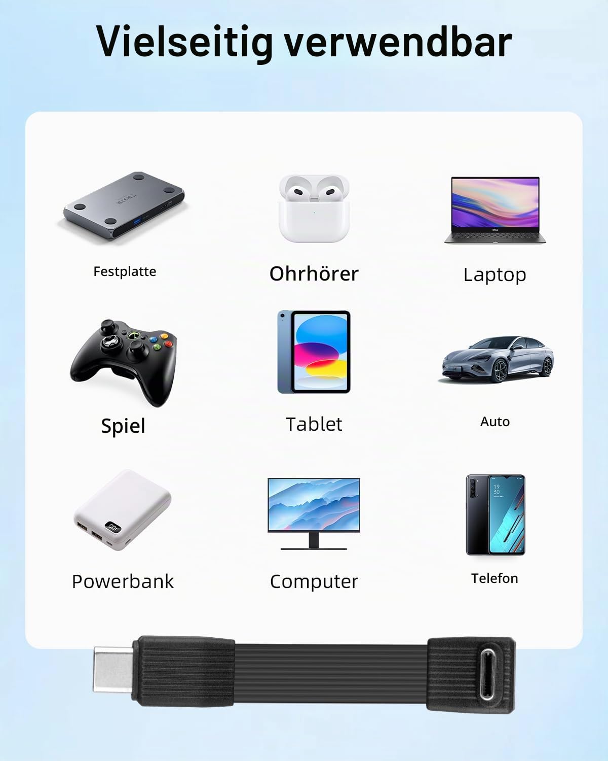 YANBORONSN 80Gbps Flaches USB-4 Kurzkabel, USB-C Schnellladekabel, PD 240W 90 Grad Typ C Stecker auf Typ C Stecker Ladekabel, 8K@60Hz Videoanzeige für Telefone, Tablets, Laptops (67MM) 7