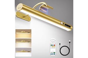 Hapfish Motion Sensor Battery Operated Wall Sconce, Wireless Picture Lights for Wall, Rechargeable Magnetic Art Lighting with Remote Control, Battery Picture Light for Poster Dartboard Mirror – Gold