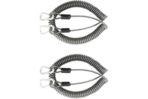 2Pcs Fishing Coiled Lanyard,11ft-160LB Heavy Duty Fishing Boating Ropes Safety Retractable Wire Steel Coiled Tether for Deep 