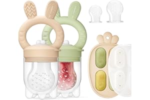 CHOOKACHOO 2 Packs Baby Fruit Feeder & Freezer Nibble Tray Combo, Push Pop Baby Food Feeder to Safely Introduce New Foods, Fresh & Frozen Food Silicone Feeder, 100% Food Grade, BPA Free (Caramel & Olive)