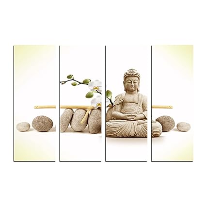 eCraftIndia 4 Panel Meditating Buddha Premium Canvas Painting (100 cm x 1 cm x 61 cm, Set of 4, CPGKB2109)