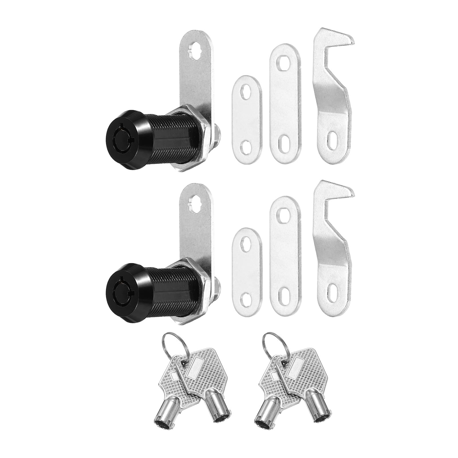 PATIKIL 1-1/8 Inch Black Cabinet Locks with Silver Keys, 2 Pack Zinc Alloy Cam Lock Cylinder RV Lock Set Keyed Alike for Cabinet RV Drawer Storage Door Tool Box