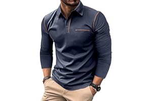 PEVOSU Mens Long Sleeve Polo Shirts Cotton Casual Polo Shirt Collared Button Classic Golf Polo T Shirts