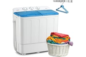 SPORTPULES Sportpulse 18lbs Portable Mini Twin Tub Washing Machine with Drying Rack, 11lbs Compact Laundry Washer and 7lbs Spinner, Efficient and Convenient for Dorms, Apartment (Blue)