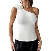 Milumia Women's 3D Floral One Shoulder Tank Top Sleeveless Knitted Fitted Going Out Tops