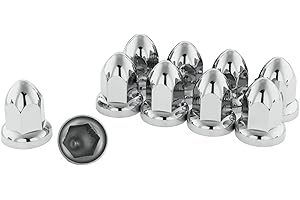 CHDT66 Chrome Lug Nut Covers for Semi Trucks - 33 mm Push on, Flanged - ABS Plastic Chrome Lug Nut Covers 33 mm - Classic Height: 2.5" - Bag Pack of 10 PC