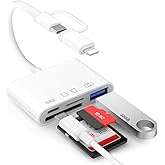 SD Card Reader for iPhone iPad, Lightening USB-C Dual Connector SD Card Adapter to SD/TF/USB/Charging Port 4 Slots, Camera Me