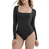 Suprenx Women's Long Sleeve Bodysuit Square Neck Body Suits Shirt Tops Double Lined Going Out Outfits Bodysuits
