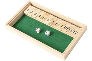 1-2 Players Shut The Box Dice Game, Wooden Board Table Math Game with 2 Dice and Shut-The-Box Instructions for Kids Adults, F