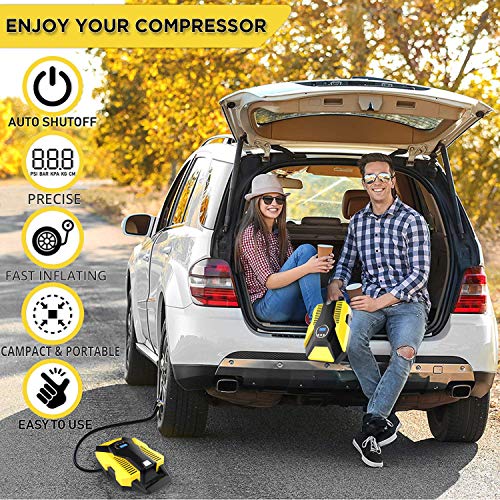 VXDAS Car Tire Inflator,Portable Air Compressor Pump 12V DC Auto Digital Tire Pump 150 PSI Pressure Gauge with LED Light for Car Bicycle Balls Swimming Rings Toy