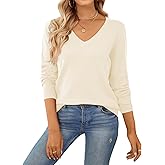 QUALFORT Women's Sweater 100% Cotton Long Sleeve Pullover Sweater Soft Lightweight Knit Tops 2026