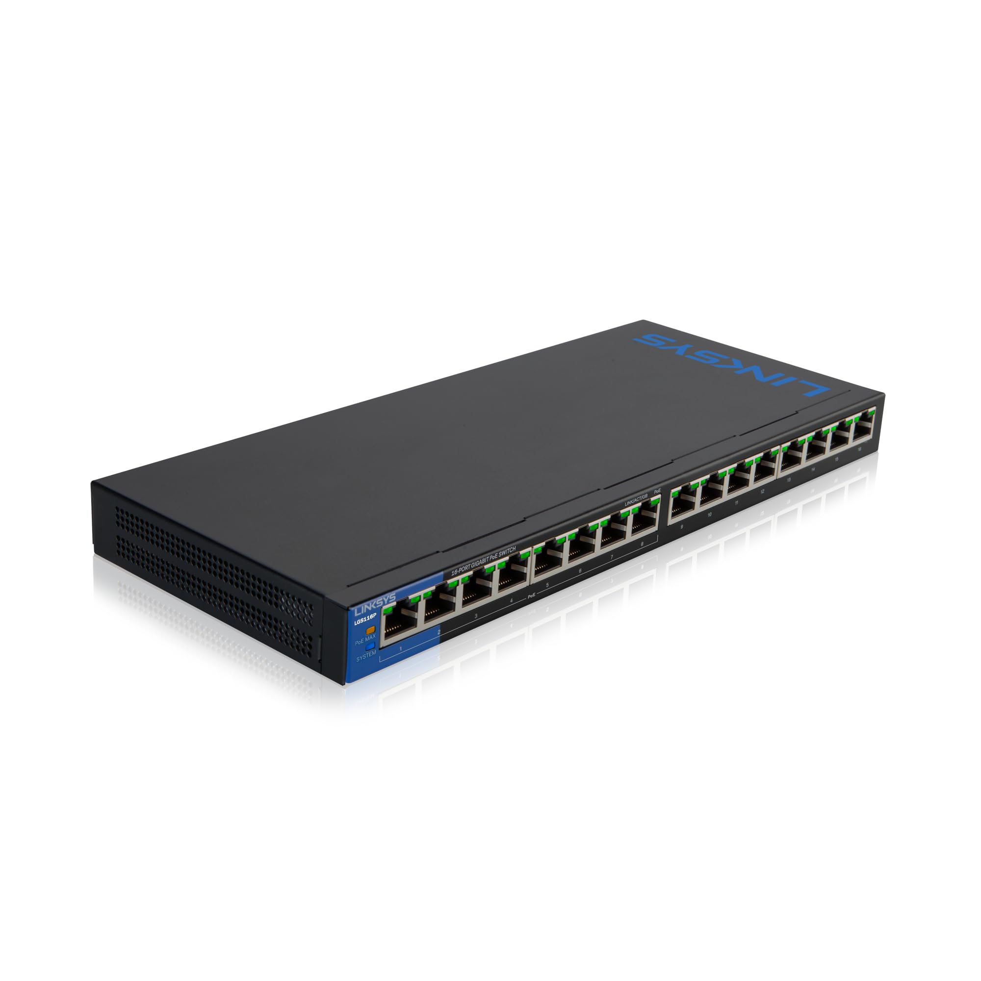Linksys Switch Non Manageable Gigabit Avec 16 Ports (Dont 8 Poe +) Lgs116P-Eu (Jusqu&Apos;À 1 000 Mbit/S, Pour Entreprise, Maison, Bureau, Surveillance Ip, Séparateur Ethernet De Bureau)