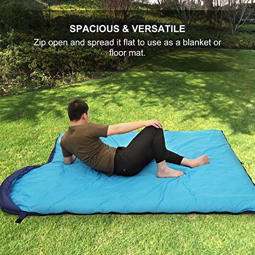 SONGMICS Sleeping Bag with Hood for 20℉-50℉, Lightweight Portable with Compression Sack, for 3 Season Traveling, Camping, Hiking, Backpacking, Outdoor Activities