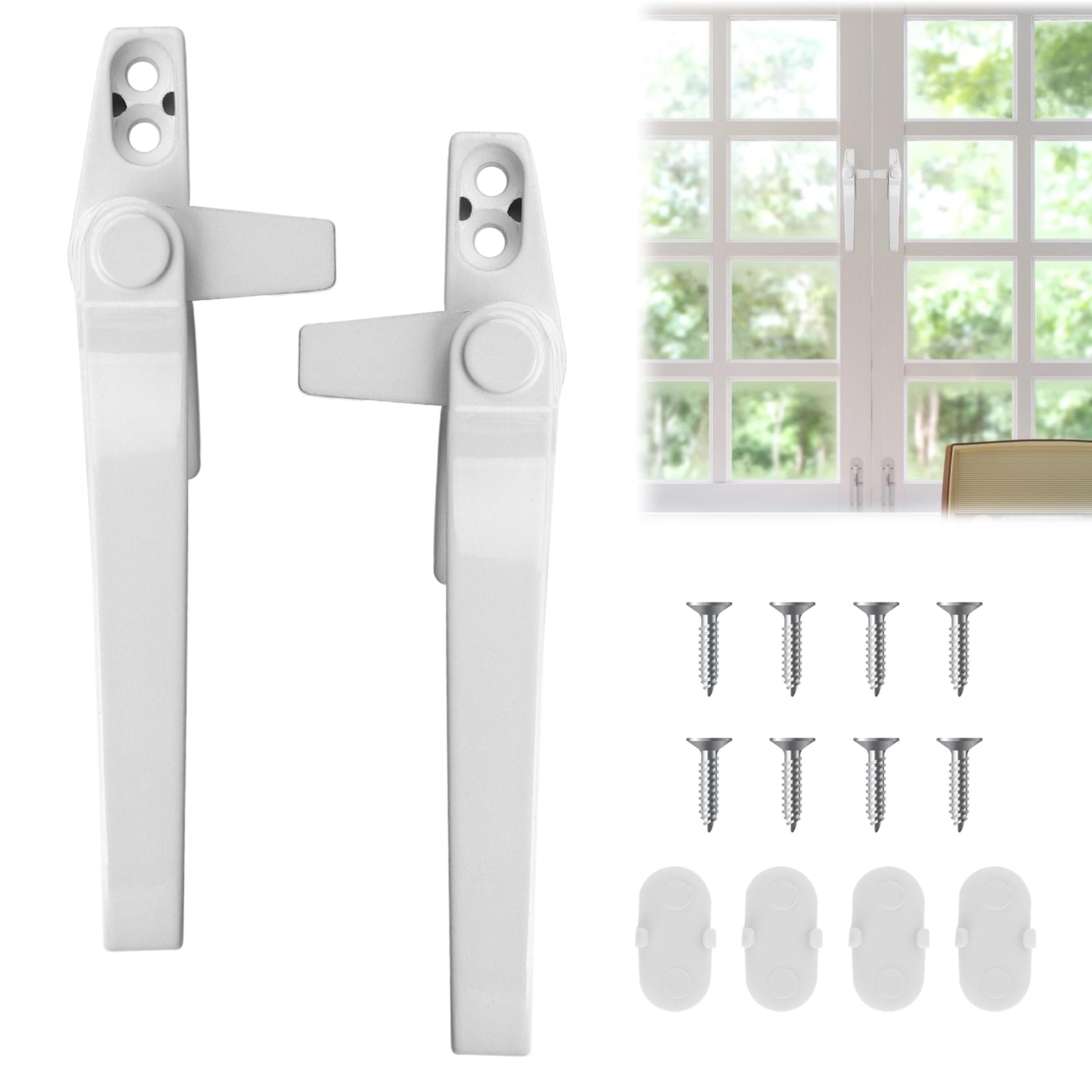 nllkii 2PCS Universal Window Handle Replacement Kit, Double Glazing Window Handles with Fixing Screws, Right/Left Hand, Suitable for Windows and Sliding Doors (White)