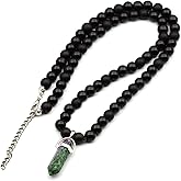 ElisaJewelryArt - Natural Pointed Onyx Pendant Natural Black Onyx Beaded Necklace Genuine Gemstone Strength Stone Clasp Closure Necklace Unisex Necklace