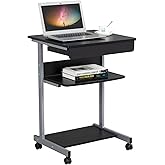 Topeakmart Mobile Compact Computer Desk Cart for Small Spaces, Work Workstation, Writing Desk Table with Drawers and Printer 