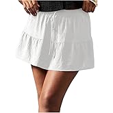 MakeMeChic Women's Ruffle Mini Skirt Drawstring High Waist Layered Flare Skirt