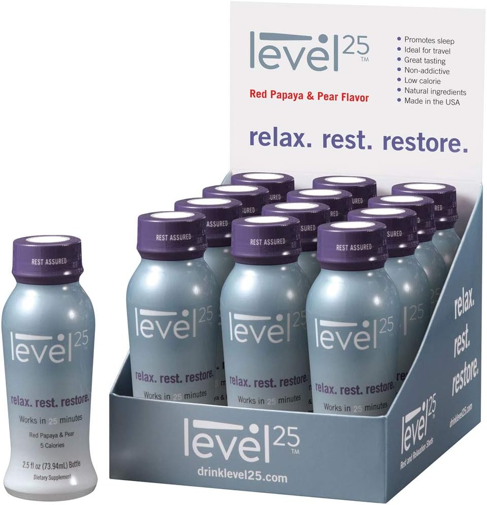 Level25 Rated #1 Sleep Shot for 2019! (12-Pack), Insomnia Relief, Sleep Aid,Natural Proprietary Blend,Works in 25 Minutes, Mind Calming Functional Beverage , Stress Relief and Sleep Aid