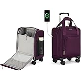 MILADA Underseat Carry On Luggage with Wheels, Airline Approved 16-inch Spinner Small Suitcase, Softside Travel Luggage, Personal Item Overnight Bag, Business Mini Suitcase for Women and Men, Purple