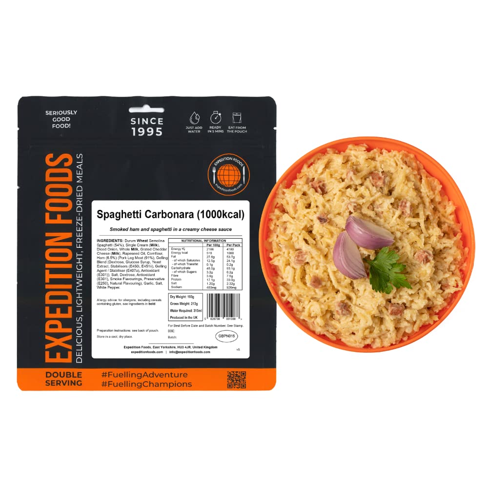 EXPEDITION FOODS Spaghetti Carbonara (Double Serving / 1000KCAL) | Freeze-Dried Camping & Hiking Food