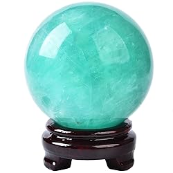 MOGEMT Large Green Fluorite Crystal Ball with Stand