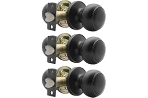 Probrico Hall/Closet Door Knobs in Matte Black Finish, Interior Round Passage Door Knobs Non-Locking Door Handles,3 Pack
