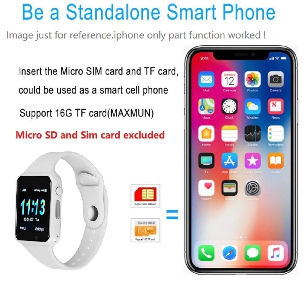 Bluetooth Smart Watch - IOQSOF Touch Screen Sport Smart Wrist Watch Fitness Tracker Camera Pedometer SIM TF Card Slot Compatible Samsung Android Kids Women Men （iPhone Part Compatible）