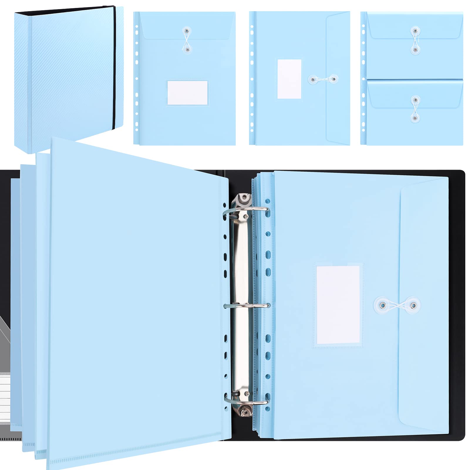 Uquelic File Organiser A4 Ring Binder 3-D Ring - File Folder with 10 Expandable Plastic Punched Pockets, Popper Wallets with Labels, Large Paperwork Storage Organiser for Home Office - Blue