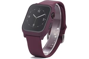 LASLLAVES 3 in 1 for Apple Watch Band with Case,Silicone Silky Wrist Strap with PC Hard Cover Built-in Tempered Glass Screen Protector for iWatch SE Series 4 5 6 7 8 9