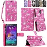 Samsung Galaxy Note 4 Case-Cellularvilla Pu Leather Wallet Card Flip Open Pocket Case Cover Pouch For Samsung Galaxy Note 4 SM-N910S / Note 4 SM-N910C (Pink Glitter)