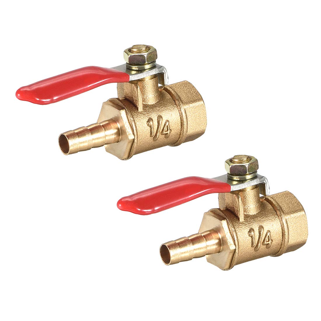 uxcell Brass Air Ball Valve Shut-Off Switch G1/4 Female to 1/4" Hose Barb Pipe Tubing Fitting Coupler 180 Degree Operation Handle 2Pcs