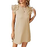 Spriolim Women Summer Dresses Ruffle Sleeve Midi Dress Round Neck Casual Work Vocation Beach Sundress